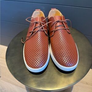 Merkmak Men's Perforated Breathable Casual Lace-up Loafers in Cognac Brown